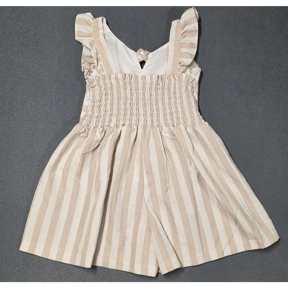 Bonnie Jean Girls Size 6 Romper Shorts Tan Smocked Ruffle Sleeve